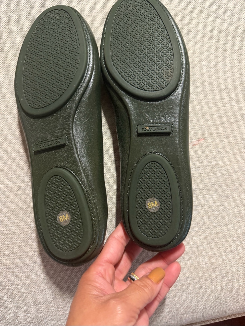 Tory Burch Olive Green Logo Ballet Flats - Picture 2 of 4